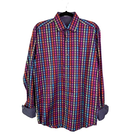 Bugatchi Men's Colorful Checked Button-Down Dress Shirt Size M - Picture 1 of 10